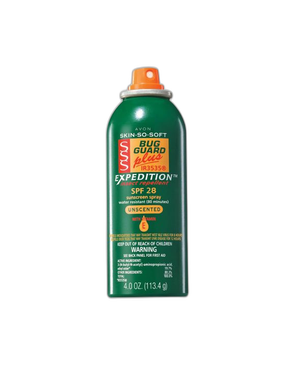Skin So Soft Bug Guard Plus IR3535 Expedition Aerosol Spray SPF 28 on illustrated outdoor backdrop